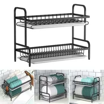 Подставка для сушки посуды, 2-уровневая, с противоскользящими ножками, вмещает 17 тарелок, 18 мисок, стаканов, ланч-боксов, кухни