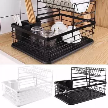 Подставка для сушки посуды, подставка для хранения мисок, органайзер для тарелок, держатель для кухонной утвари для кухонной столешницы, большая емкость, стильный чёрный