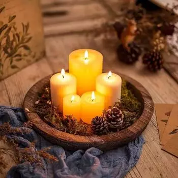 Подставка для свечей из дерева, поднос, круглый, деревенский, декоративный, центральный элемент стола в фермерском стиле, побелка S теплый белый
