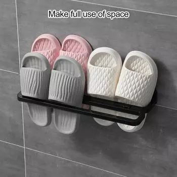 Подставка для тапочек настенный органайзер складная конструкция простая установка ванная комната многоцелевой тапочки чёрный