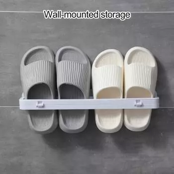 Подставка для тапочек настенный органайзер складная конструкция простая установка ванная комната многоцелевой держатель для хранения тапочек чёрный