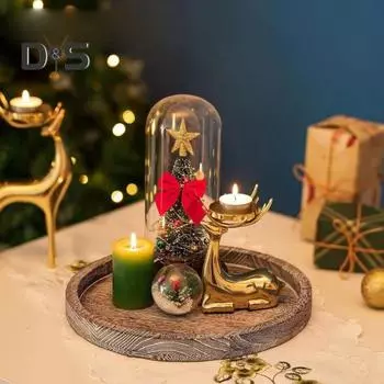 Подставка для тарелок из дерева, подставка для свечей, круглый деревенский декоративный столик в центре, побеленный деревянный поднос для чайных свечей S коричневый