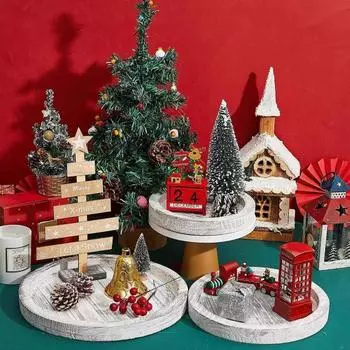 Подставка для тарелок из дерева, подставка для свечей, круглый деревенский декоративный столик в центре, побеленный деревянный поднос для чайных свечей S коричневый