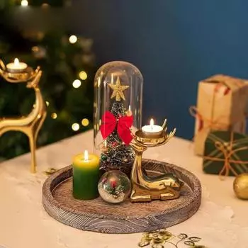 Подставка для тарелок из дерева, подставка для свечей, круглый деревенский декоративный столик в центре, побеленный деревянный поднос для чайных свечей S коричневый