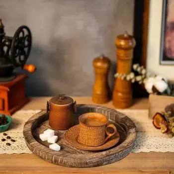 Подставка для тарелок из дерева Yousheng, поднос для свечей, круглый декоративный деревенский стол, центральная часть, побеленный деревянный поднос для чайных свечей S коричневый