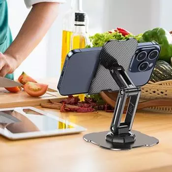 Подставка для телефона Нескользящая основа Металлический складной держатель Угол поворота на 360 градусов Кронштейн для планшетного телефона с функцией громкой связи жёлтый