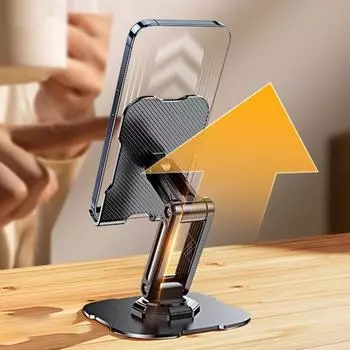 Подставка для телефона Нескользящий держатель Металлическое основание Вращение на 360 градусов Складной держатель для планшета Телефон без помощи рук жёлтый