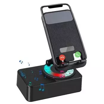 Подставка для телефона, портативный динамик, вращающийся на 360 градусов, мини-динамик, мобильный держатель, противоскользящая основа, Bluetooth-динамик чёрный