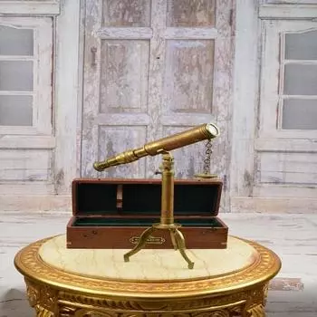 Подставка для телескопа из латуни с деревянной коробкой - Украшение офиса - Морское украшение в стиле ретро - Идеальный подарок для босса - Винтажный акцент в интерьере