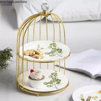 Подставка для торта из кованого железа, поднос для фруктов, двухслойная форма для торта, тарелка для десерта, подставка для стола, декоративная рамка