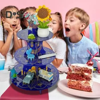 Подставка для торта Royal Prince, 3-х уровневая, подставка для торта в виде замка, для тематических вечеринок, держатель для фруктовых закусок, многоразовый, простая сборка, декор для вечеринки по случаю дня рождения ребенка фиолетовый