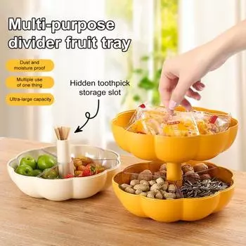 Подставка для тыквенных закусок на Хэллоуин, разделенный поднос с крышкой, 3 отделения для хранения вилок, легко моющийся контейнер для фруктов, орехов, конфет жёлтый