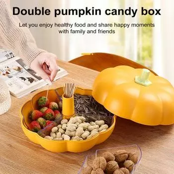 Подставка для тыквенных закусок на Хэллоуин, разделенный поднос с крышкой, 3 отделения для хранения вилок, легко моющийся контейнер для фруктов, орехов, конфет жёлтый