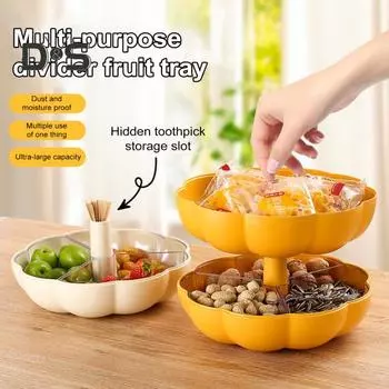 Подставка для тыквенных закусок на Хэллоуин, разделенный поднос с крышкой, 3 отделения для хранения вилок, легко моющийся контейнер для фруктов, орехов, конфет жёлтый