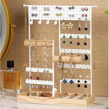 Подставка для украшений - Подставка для украшений Ювелирное дерево, двойная подставка для часов 118 отверстий 4 крючка Хранение украшений для цепей Кольцо Серьги Браслеты Часы чёрный