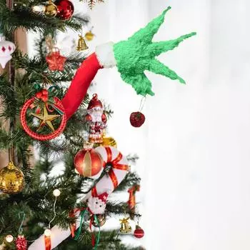 Подставка для украшения пушистой руки для рождественской домашней вечеринки, рождественские украшения для елки, подвеска, верхушка для елки One Size зелёный