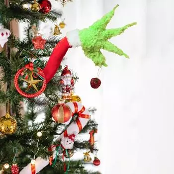 Подставка для украшения пушистой руки для рождественской домашней вечеринки, рождественские украшения для елки, подвеска, верхушка для елки One Size зелёный