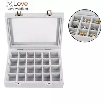Подставка для ювелирных изделий Classic 24 Grids Velvet Ear Stud Earrings Ring Display Tray Контейнер для хранения Органайзер для ювелирных изделий серый