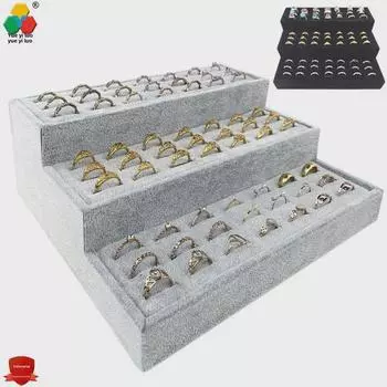 Подставка для ювелирных изделий из бархата Yueyiluo: Трехслойный лоток для сережек, колец и тонкого браслета See image for detailed dimensions