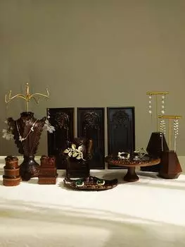 Подставка для ювелирных изделий из коричневого гипса, винтажный орнамент, нерегулярный узор, подставка для ожерелий, поднос, реквизит для съемки