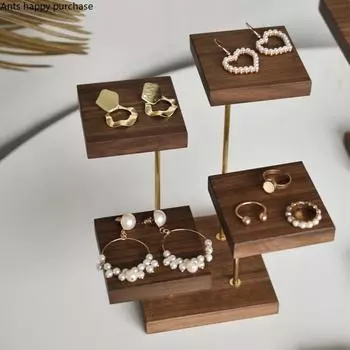Подставка для ювелирных изделий из орехового дерева, металлический поднос, подставка для ожерелий и сережек, органайзер для хранения ювелирных изделий, декоративная рамка, реквизит для съемки