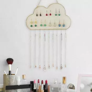 Подставка для ювелирных изделий с металлической цепью и крючком в форме облака, сетчатый дизайн, большая вместимость, настенное украшение, держатель для сережек, органайзер для ожерелий золотистый