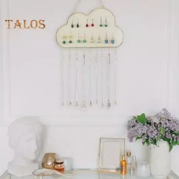 Подставка для ювелирных изделий с металлической цепью и крючком в форме облака, сетчатый дизайн, большая емкость, настенное украшение, серьги, подвесной держатель, магазин ожерелий золотистый