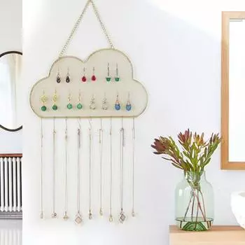 Подставка для ювелирных изделий с металлической цепочкой и крючком в форме облака, сетчатый дизайн, большая вместимость, подвесной держатель для украшений, магазин, органайзер для ожерелий золотистый