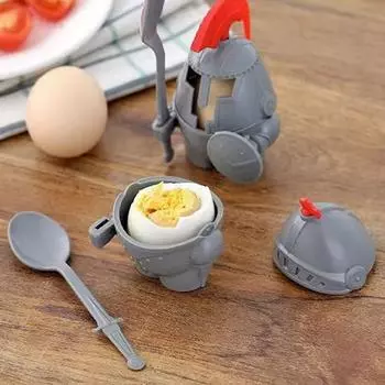 Подставка для вареных яиц, дизайн рыцаря, легко моется, многоразовый жесткий пластиковый держатель для яиц с ложкой, детские игрушки A