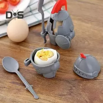 Подставка для вареных яиц, дизайн рыцаря, легко моется, многоразовый жесткий пластиковый держатель для яиц с ложкой, детские игрушки C