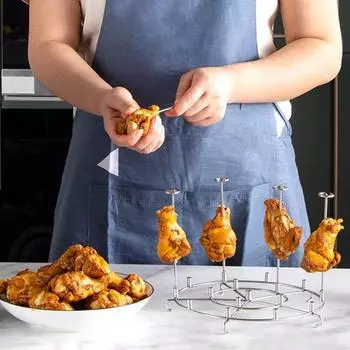 Подставка для вертела для фритюрницы Ninja Foodi 8QT 15, держатель для шампуров, шашлыков, курицы, морепродуктов, овощей, гриль из нержавеющей стали, подставка для гриля быстрого приготовления серебряный