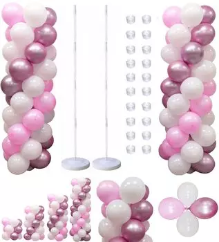 Подставка для воздушных шаров, набор из 2 башен для воздушных шаров, регулируемая высота, длинная, с воздушными шарами, комплект для подставки для воздушных шаров на день рождения, свадьбу, арка для пола (Набор 2)