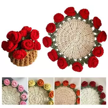 Подставка для вязания крючком Креативные круглые подставки для вязания крючком Многоразовые цветочные кофейные подарочные подставки для вязания крючком свадьбы T9Y0 Red-material package + potted plant