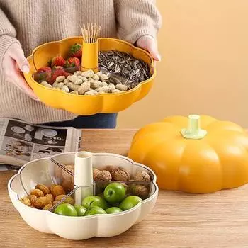 Подставка для закусок из тыквы на Хэллоуин, разделенный поднос с крышкой, 3 отделения, вилка белый