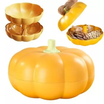 Подставка для закусок из тыквы на Хэллоуин, разделенный поднос с крышкой, 3 отделения для хранения вилок жёлтый