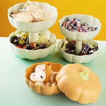 Подставка для закусок из тыквы с крышкой, подставка для фруктов из тыквы, прочный органайзер для хранения вилок зелёный