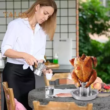 Подставка для запекания курицы из пивной банки с контейнером для ароматизации Жаровня для птицы из нержавеющей стали для гриля и духовки Подставка для ароматизации пива и специй A