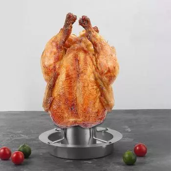 Подставка для жарки курицы из нержавеющей стали, вертикальный держатель для пивной банки с поддоном для сбора жира, вертикальная подставка для курицы на гриле серебряный