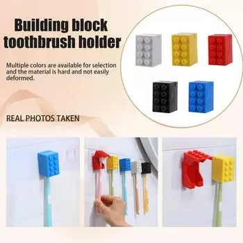 Подставка для зубных щеток Building Block, водонепроницаемая стойка для хранения зубных щеток в ванной комнате, настенная стойка для хранения зубных щеток без перфоратора в ванной комнате One Size чёрный