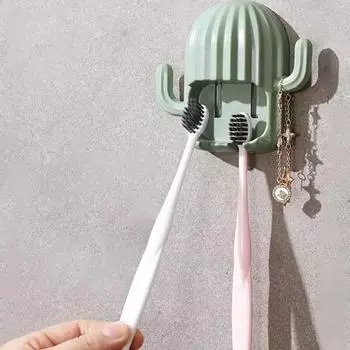 Подставка для зубных щеток Cactus, настенная, для ванной комнаты, самоклеящаяся, многофункциональная, для электрической зубной щетки, аксессуары для ванной комнаты темно-зеленого
