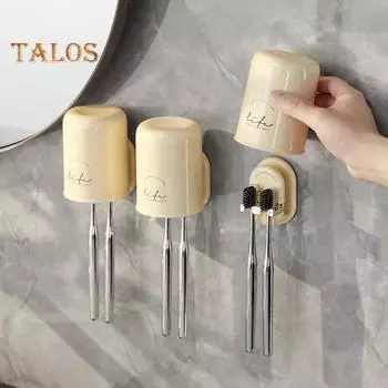 Подставка для зубных щеток, настенный держатель, установка без перфорации, конструкция с двумя зажимами, эффективный дренаж, универсальный органайзер для хранения зубных щеток чистый/чёрный