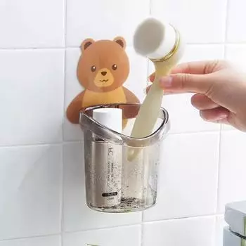Подставка для зубных щеток, очаровательный медвежонок, настенный дизайн для организации слива, стакан для зубных щеток, принадлежности для ванной комнаты чёрный