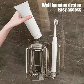 Подставка для зубных щеток в ванной комнате, прозрачный дизайн, простая установка, настенная прозрачная подставка для зубной пасты чистый