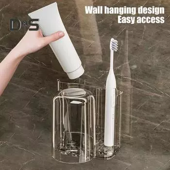 Подставка для зубных щеток в ванной комнате, прозрачный дизайн, простая установка, настенная прозрачная подставка для зубной пасты чистый