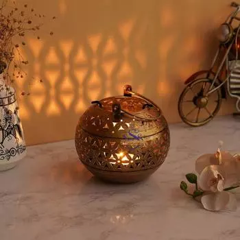 Подставка/Фонарь для благовоний и чайных свечей, подвесной, античная золотая отделка, для подарков на Дивали | Украшение дома | Подарки | Домашний декор 7X4 Inch