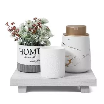 Подставка из дерева в деревенском стиле для кухни, ванной комнаты, мыльница, декор для прилавка, деревянный поднос, вазы для свечей, деревянный держатель белый