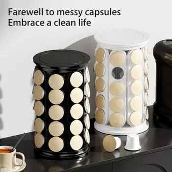 Подставка-карусель, стеллаж для хранения 40 капсул, вращающийся органайзер для кофейных капсул, вращающийся на 360 градусов держатель для кофейных капсул чёрный