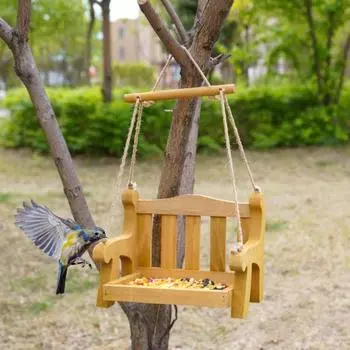Подставка-кормушка для птиц Swing Wild Bird Feeder Stand, подвесное украшение со шнуром, простая установка, прочная конструкция, деревянная скамейка, кормушка для птиц
