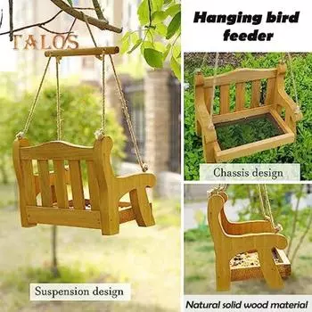 Подставка-кормушка для птиц Swing Wild Bird Feeder Stand, подвесное украшение со шнуром, простая установка, прочная конструкция, деревянная скамейка, кормушка для птиц