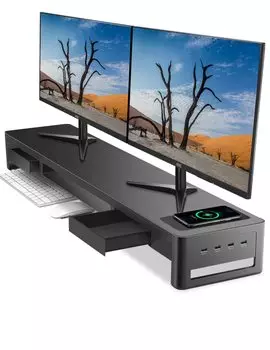 Подставка Meantanty для двух мониторов, подставка для монитора ПК, подставка для компьютера, подставка для дисплея, USB-передача данных, настольная подставка, стальная перезаряжаемая версия, ширина